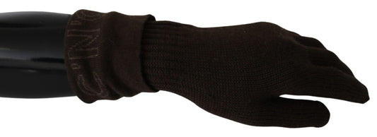 Eleganti guanti in maglia marrone