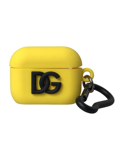 Custodia per Airpods in silicone giallo con logo in rilievo
