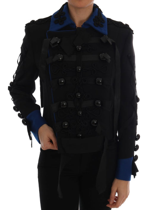 Giacca trench corta elegante nera e blu