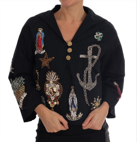 Cappotto ricamato con cristalli blu incantati