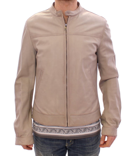 Elegante giacca in pelle di agnello beige
