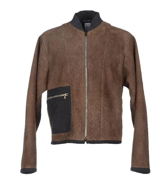 Elegante giacca in misto pelle e lana