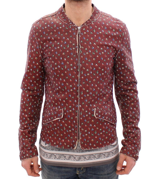 Giacca esclusiva in pelle bordeaux con stampa boxer