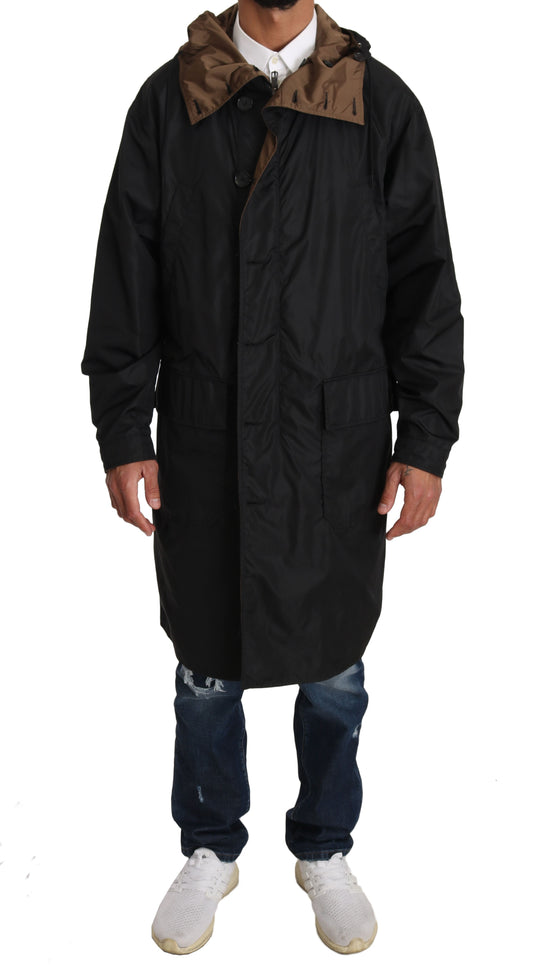 Elegante impermeabile reversibile con cappuccio