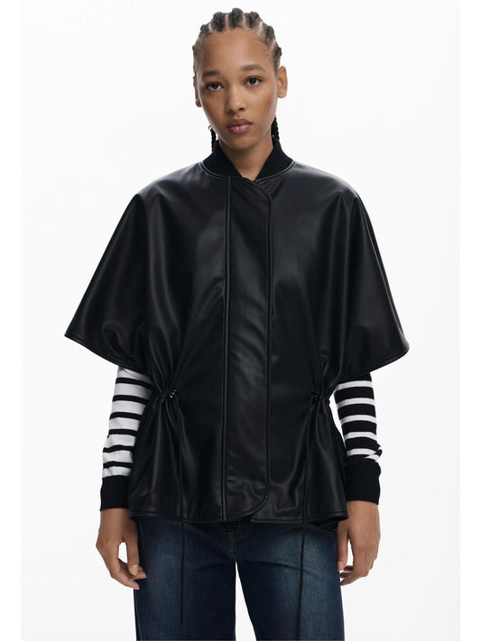 Poncho effetto pelle a rilievi Donna Nero