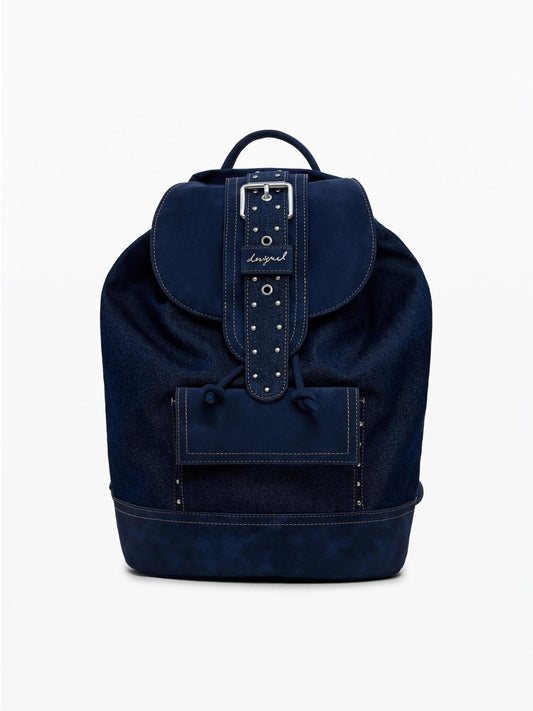 Zaino denim a secchiello convertibile medio Donna Blu