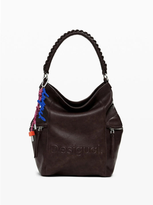Zaino effetto camoscio con logo grande Donna Marrone