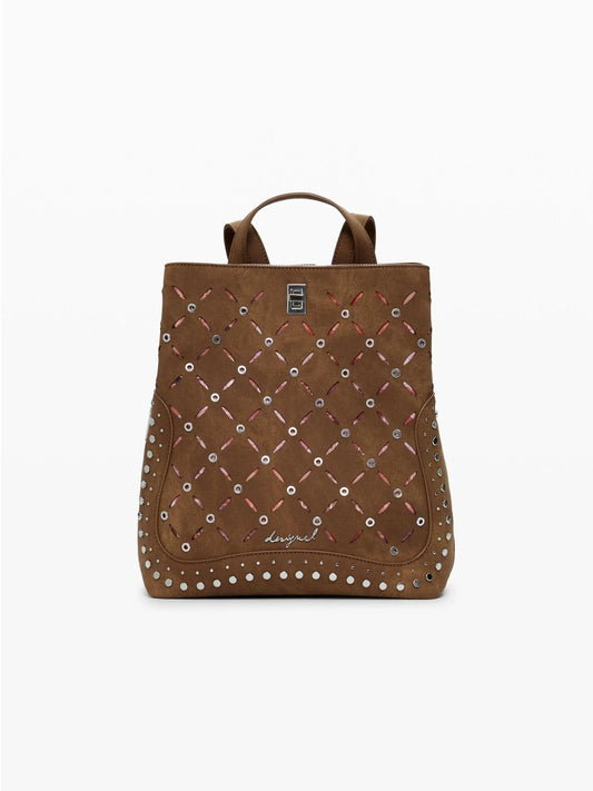 Zaino traforato con borchie piccolo Donna Marrone