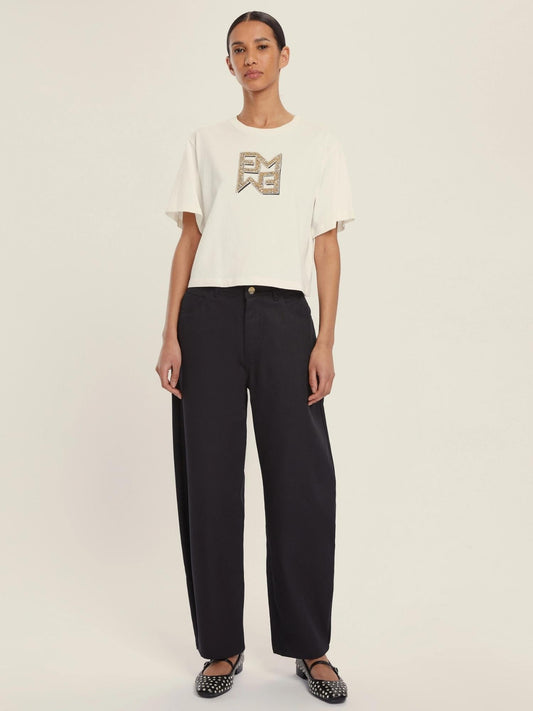 Emme Marella T-shirt in jersey con cristalli Micaelabis Donna Panna Oro