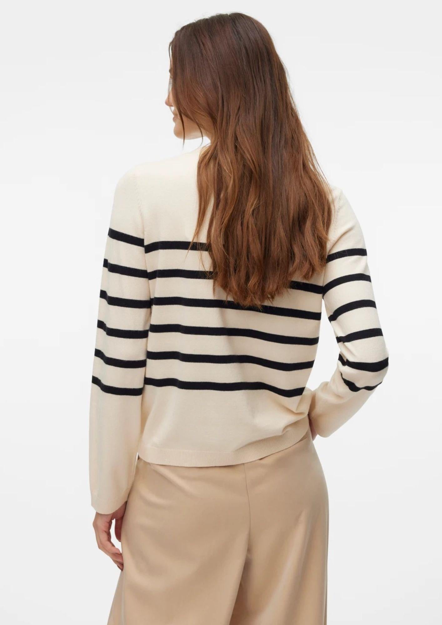 Vero Moda Pullover Donna Saba Bianco Panna righe Nere 10309324 Birch BLACK VERO MODA