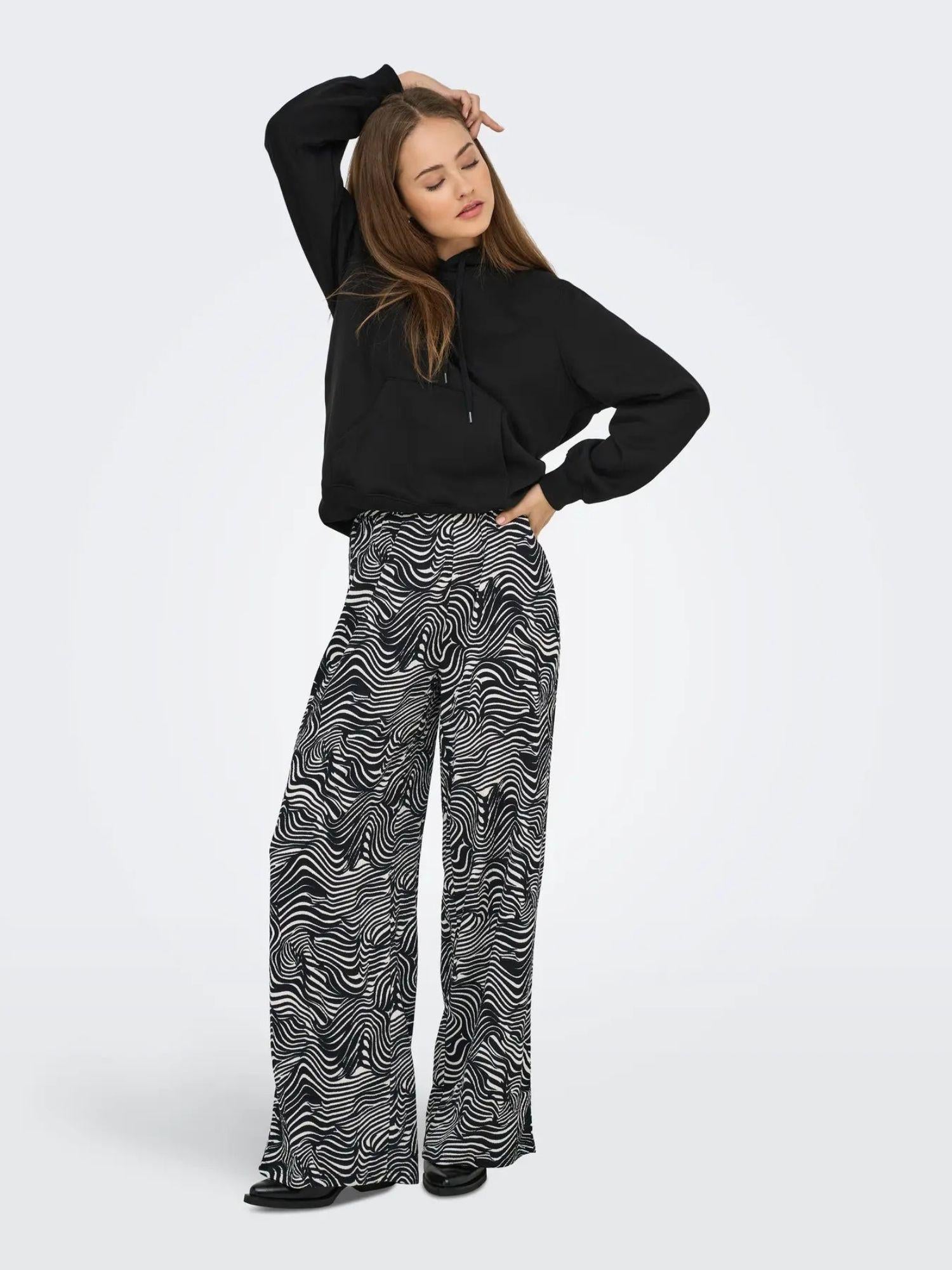 Jacqueline De Yong JDYDEBBIE Pantaloni Wide Fit Donna Nero WHITECAP GRAY GEO 15352943 Black WHITECAP GRAY GEO JACQUELINE DE YONG