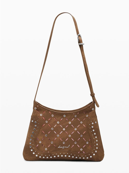 Desigual Borsa effetto pelle traforata media Donna Marrone