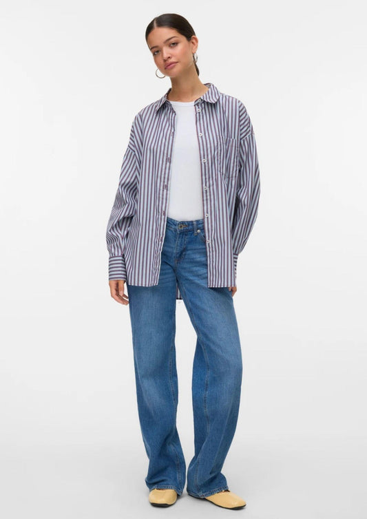 Camicia Donna Parina Azzurra Righe Bordeaux e Bianche