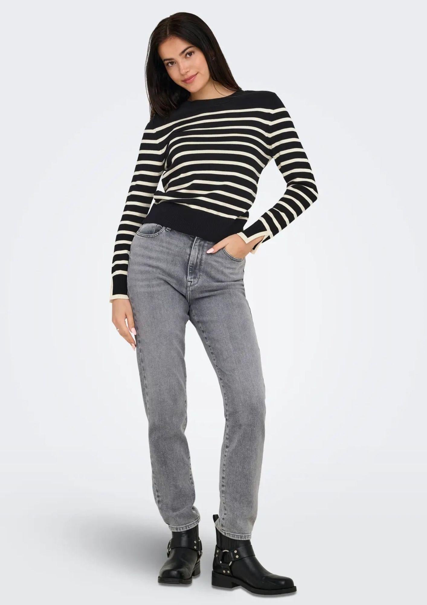 Only Onlkalana Pullover Donna Nero e Bianco 15331331 Black Whitecap Grey ONLY
