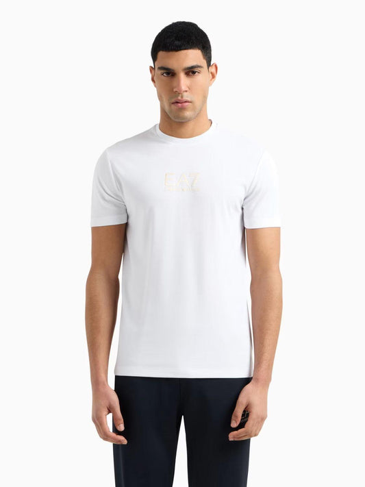 EA7 Emporio Armani T-shirt girocollo Gold Label in jersey di viscosa Uomo Bianco