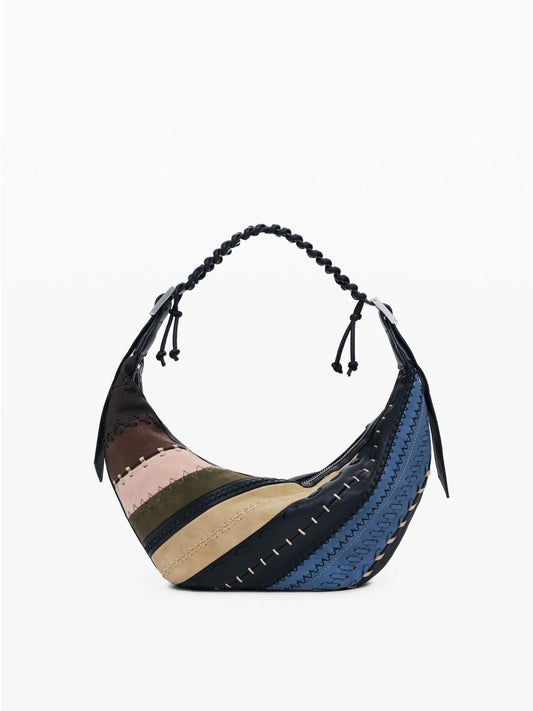 Borsa a tracolla patchwork media Donna Marrone