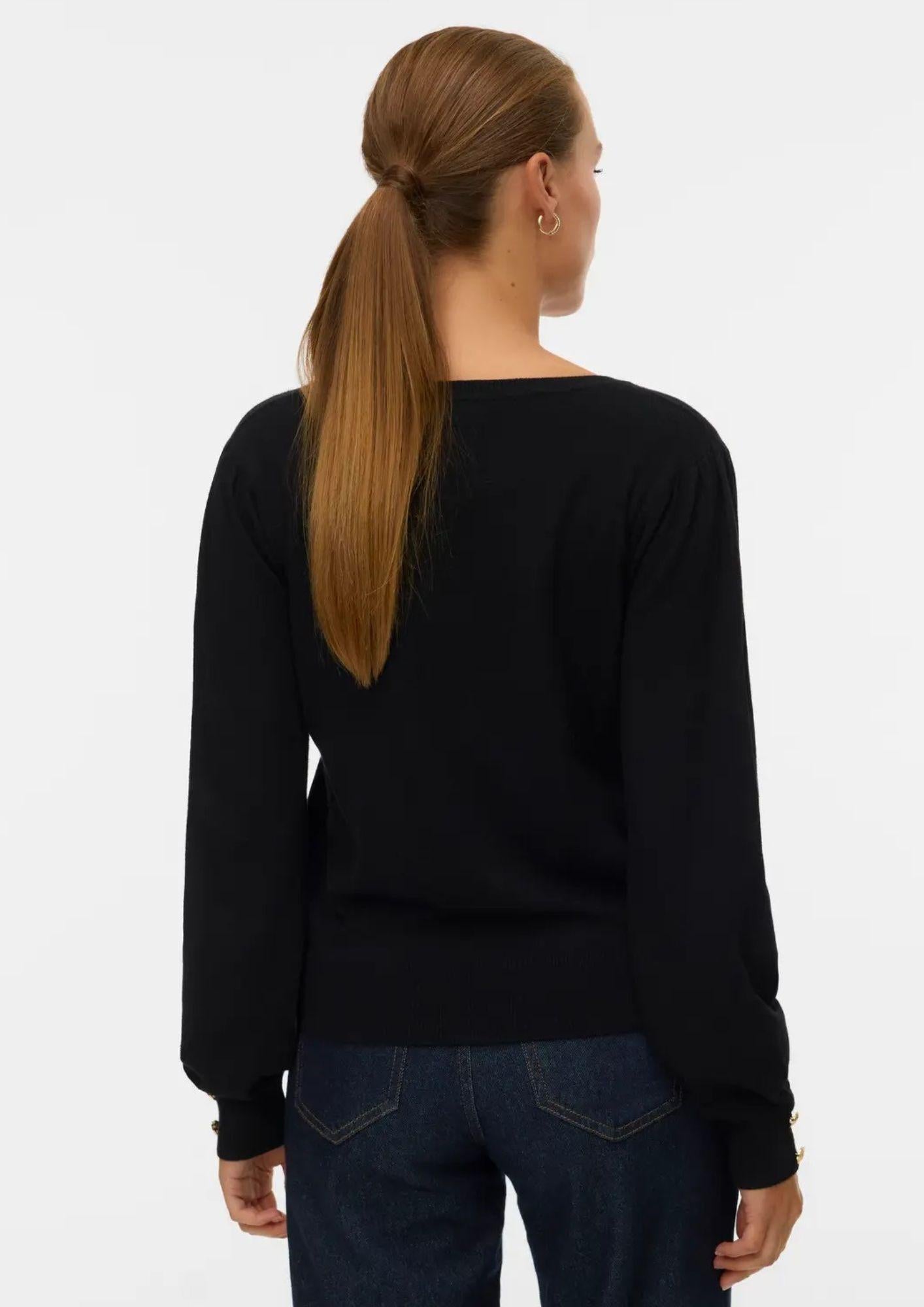 Vero Moda Pullover Donna Hollycaris Nero 10310578 Black W. GOLD BUTTONS VERO MODA