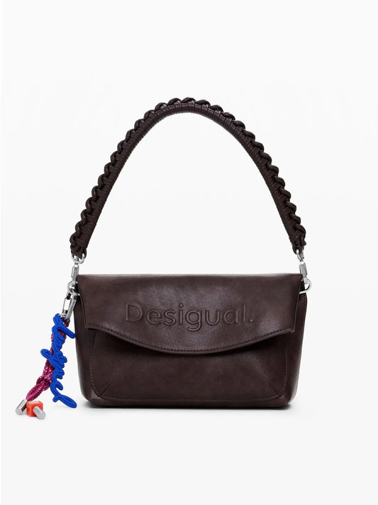 Borsa effetto camoscio logo 3D medio Donna Marrone