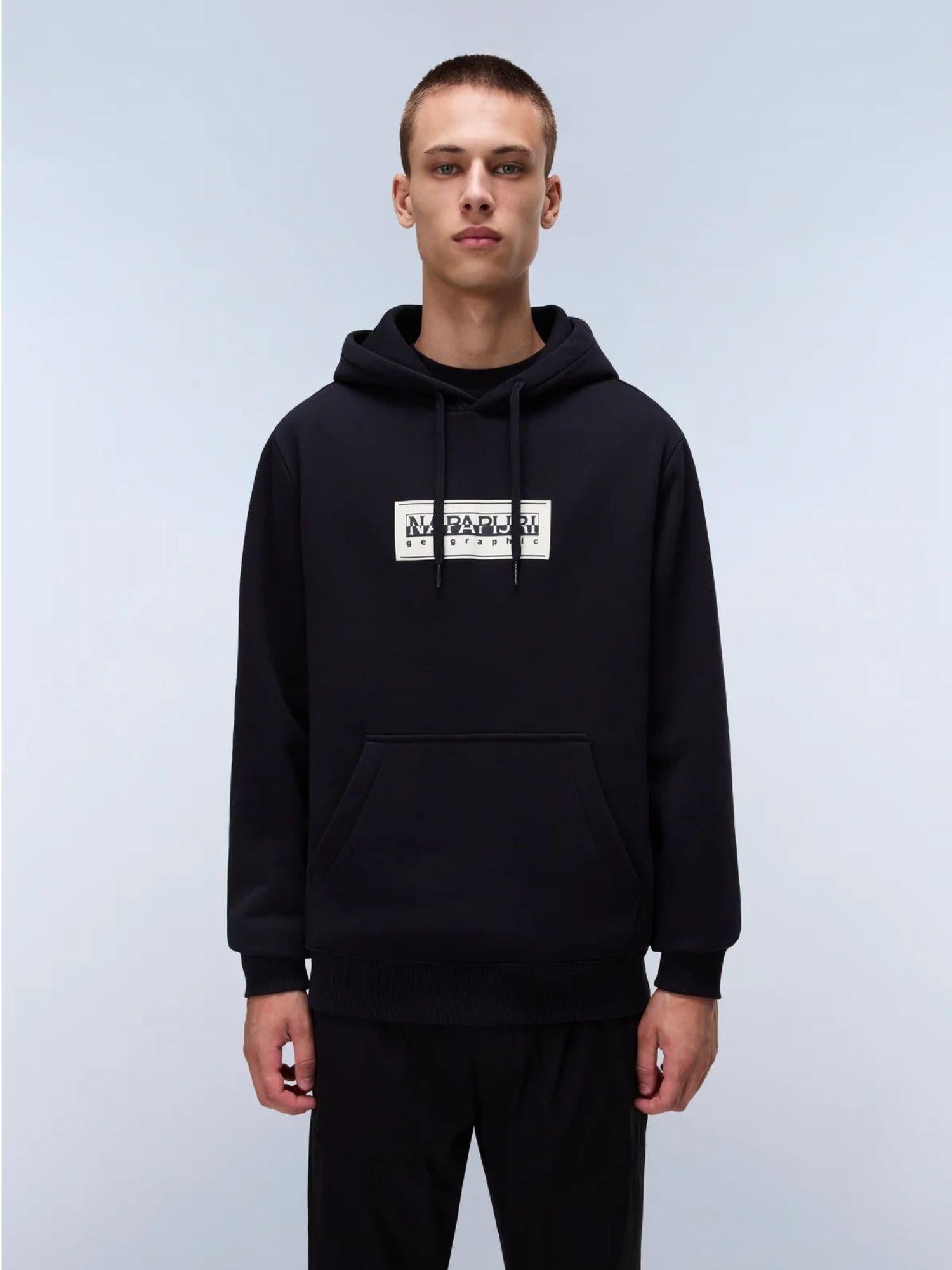 Napapijri Felpa con Cappuccio Box Logo Uomo Nero NP0A4I19 041 NAPAPIJRI