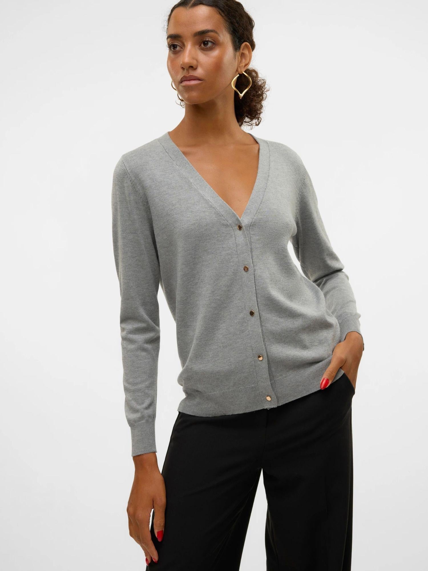 Vero Moda VMSILJE Cardigan in Maglia Donna Medium Grey Melange 10320456 Medium Grey Melange VERO MODA