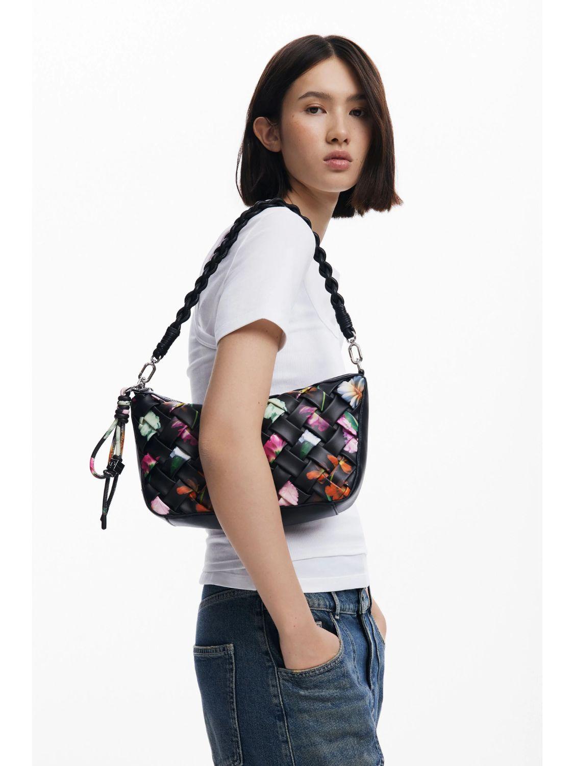 Desigual Borsa intrecciata piccola con fiori Donna Nero 25SAXPBQ 2000 DESIGUAL
