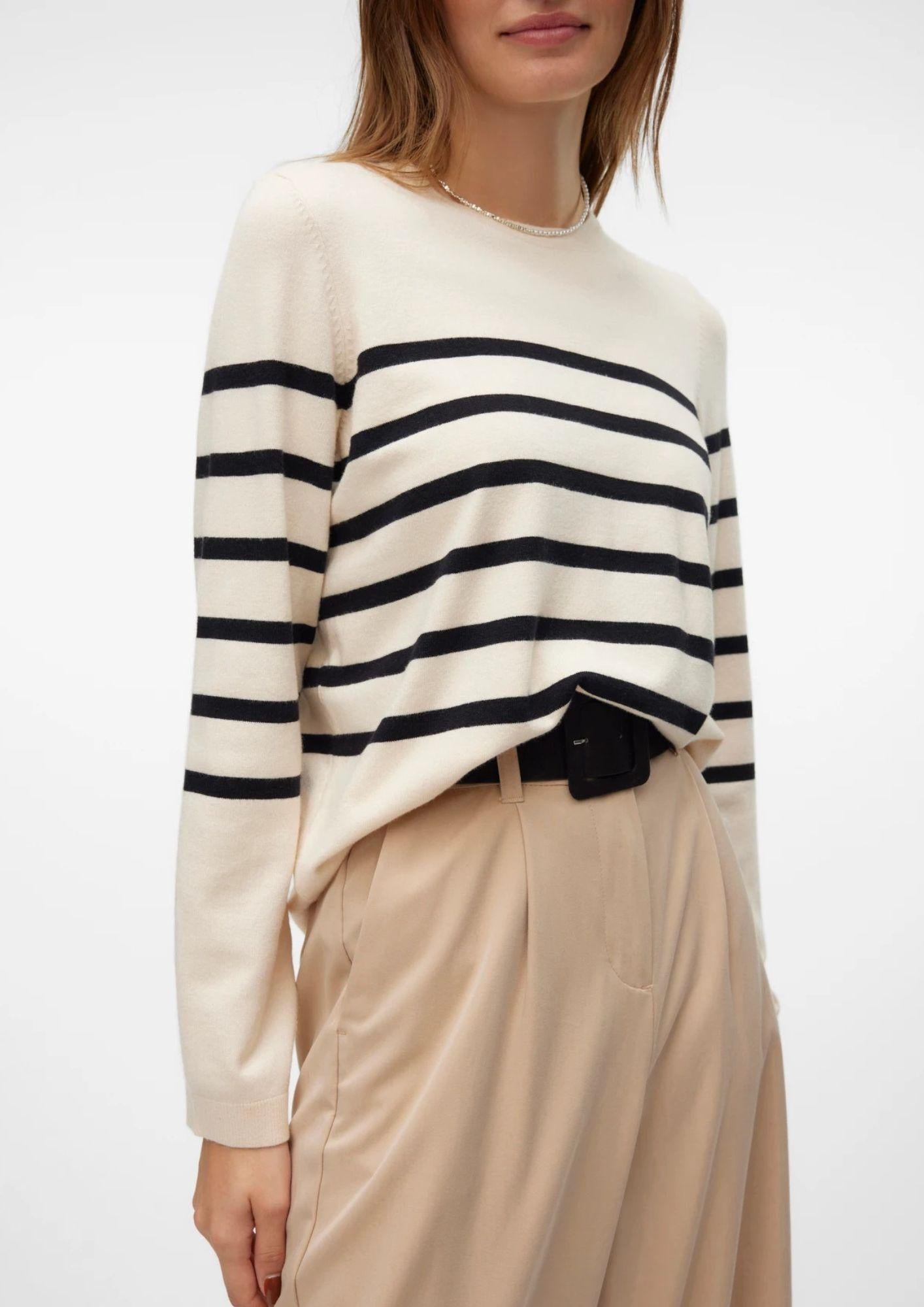 Vero Moda Pullover Donna Saba Bianco Panna righe Nere 10309324 Birch BLACK VERO MODA