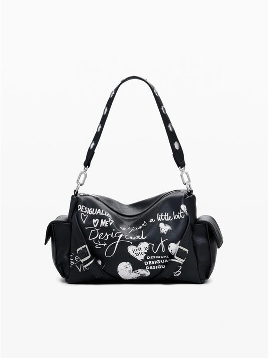 Desigual Borsa bowling effetto pelle lettere media Donna Nero