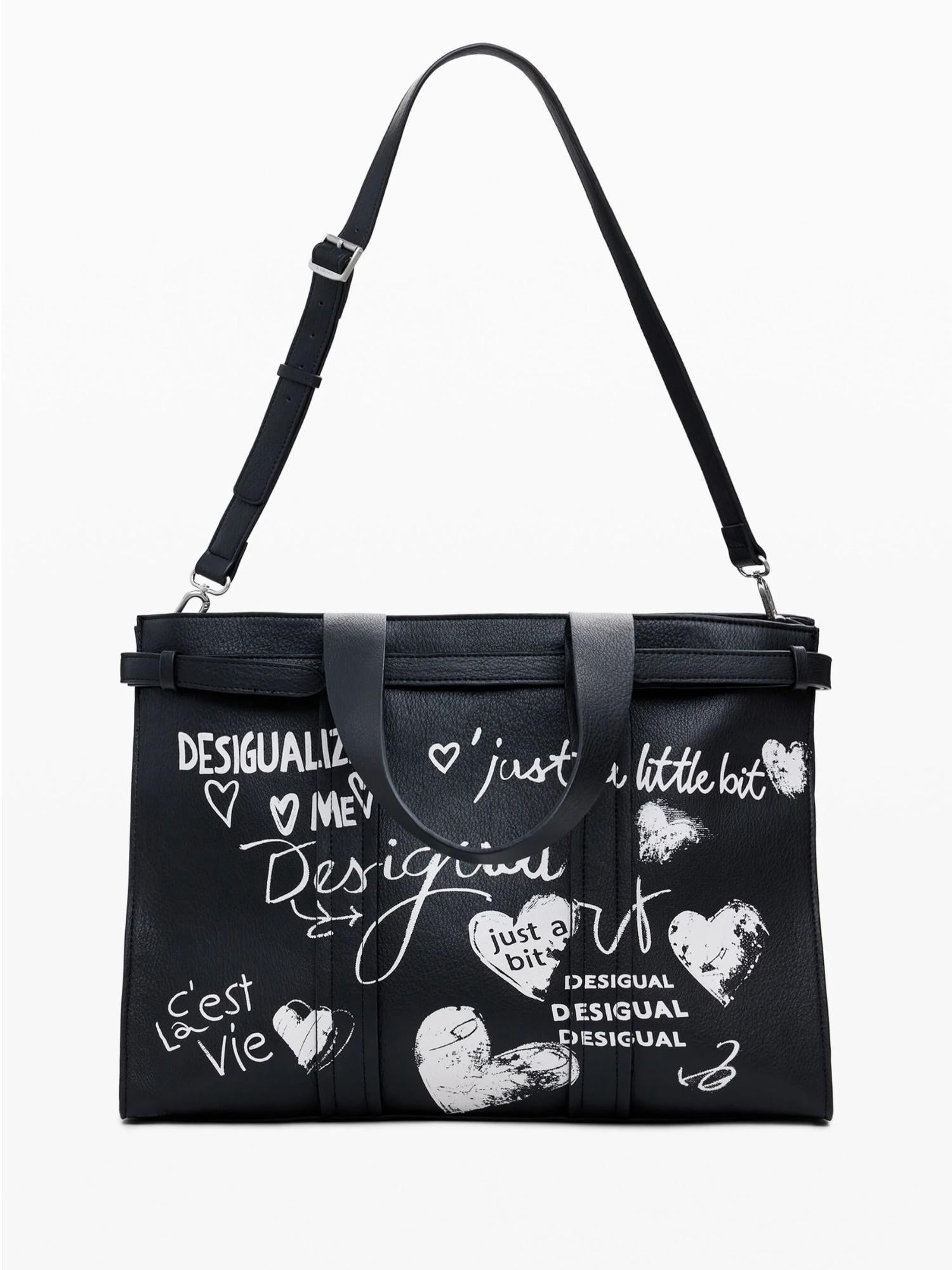 Desigual Shopper effetto pelle con lettere grande Donna Nero 25WAXPA5 2000 DESIGUAL