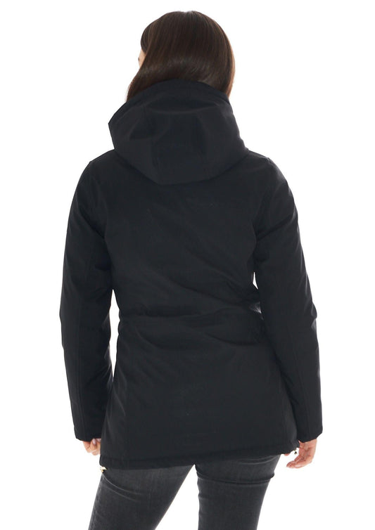 Yes Zee Women's Hooded Drawstring Softshell Coat Black