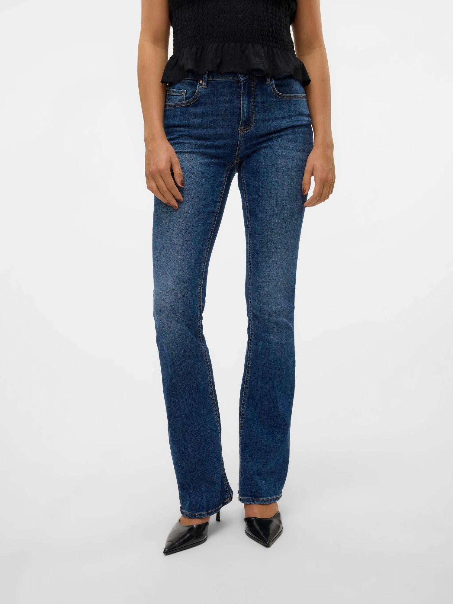 Vero Moda VMFLASH Vita media Flared Fit Jeans Donna Dark Blue Denim 10310511 Dark Blue Denim VERO MODA