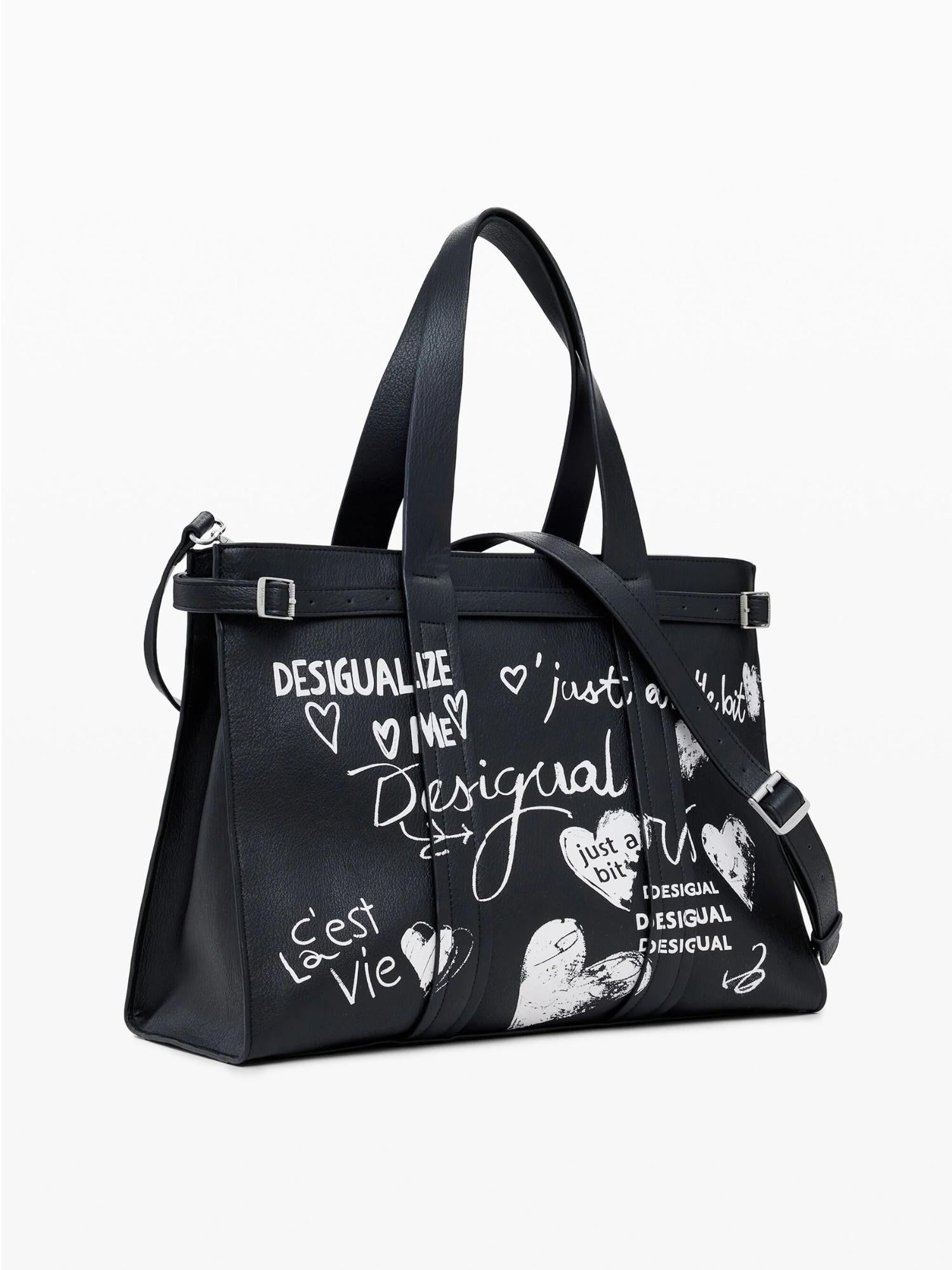 Desigual Shopper effetto pelle con lettere grande Donna Nero 25WAXPA5 2000 DESIGUAL