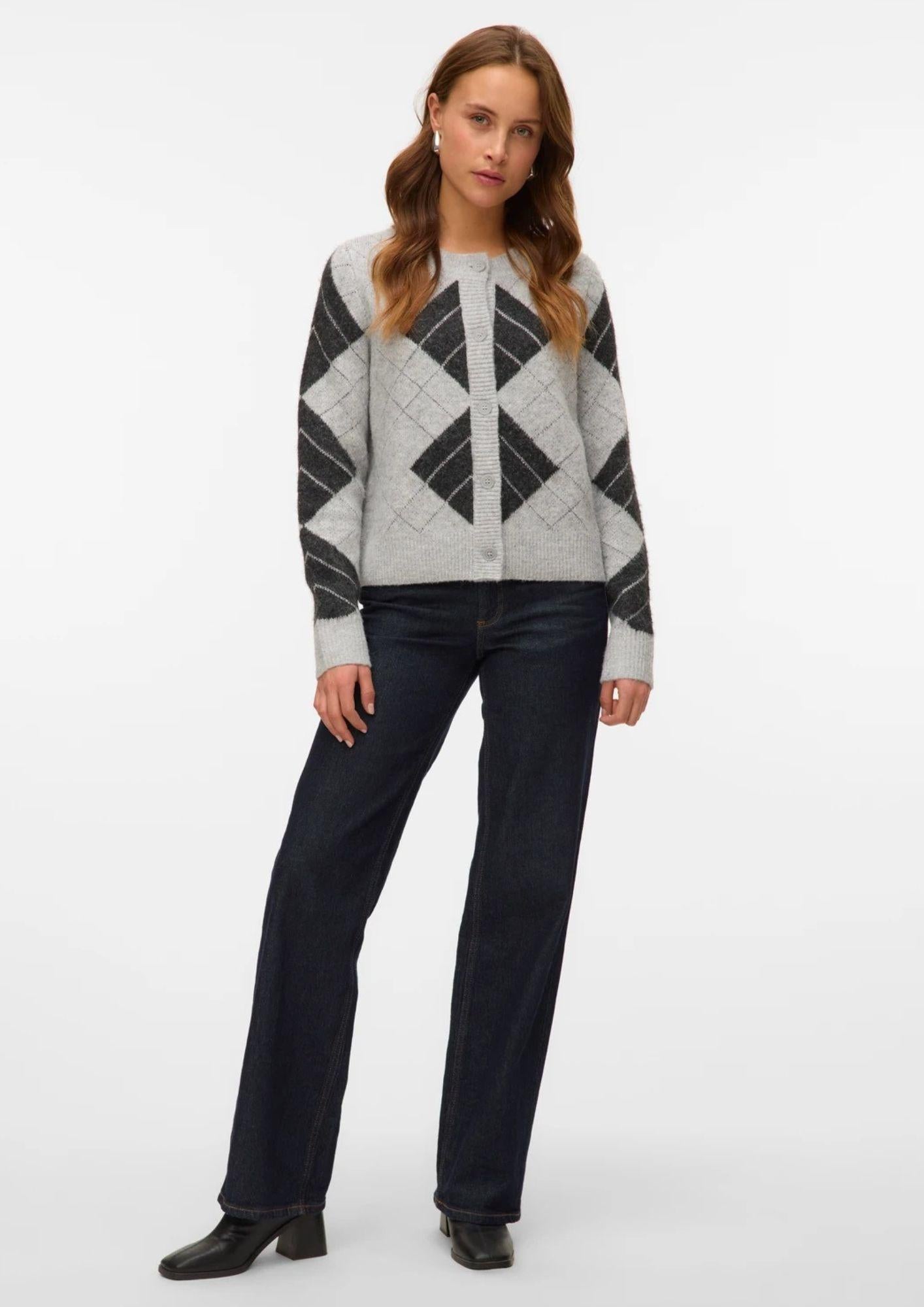 Vero Moda Cardigan Donna Dae Grigio Chiaro Dettaglia Grigio scuro 10334877 W. DGM + SILVER LUREX VERO MODA
