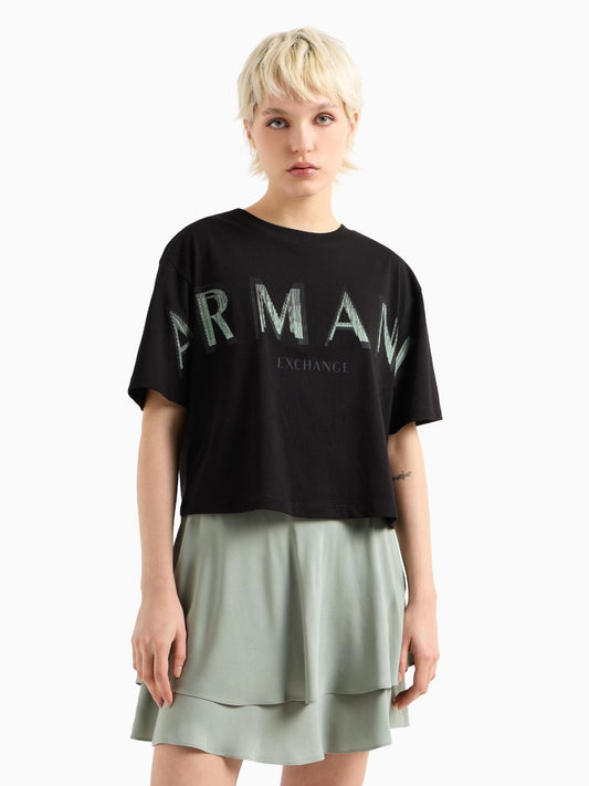Armani Exchange Maglia Cropped Donna Nero