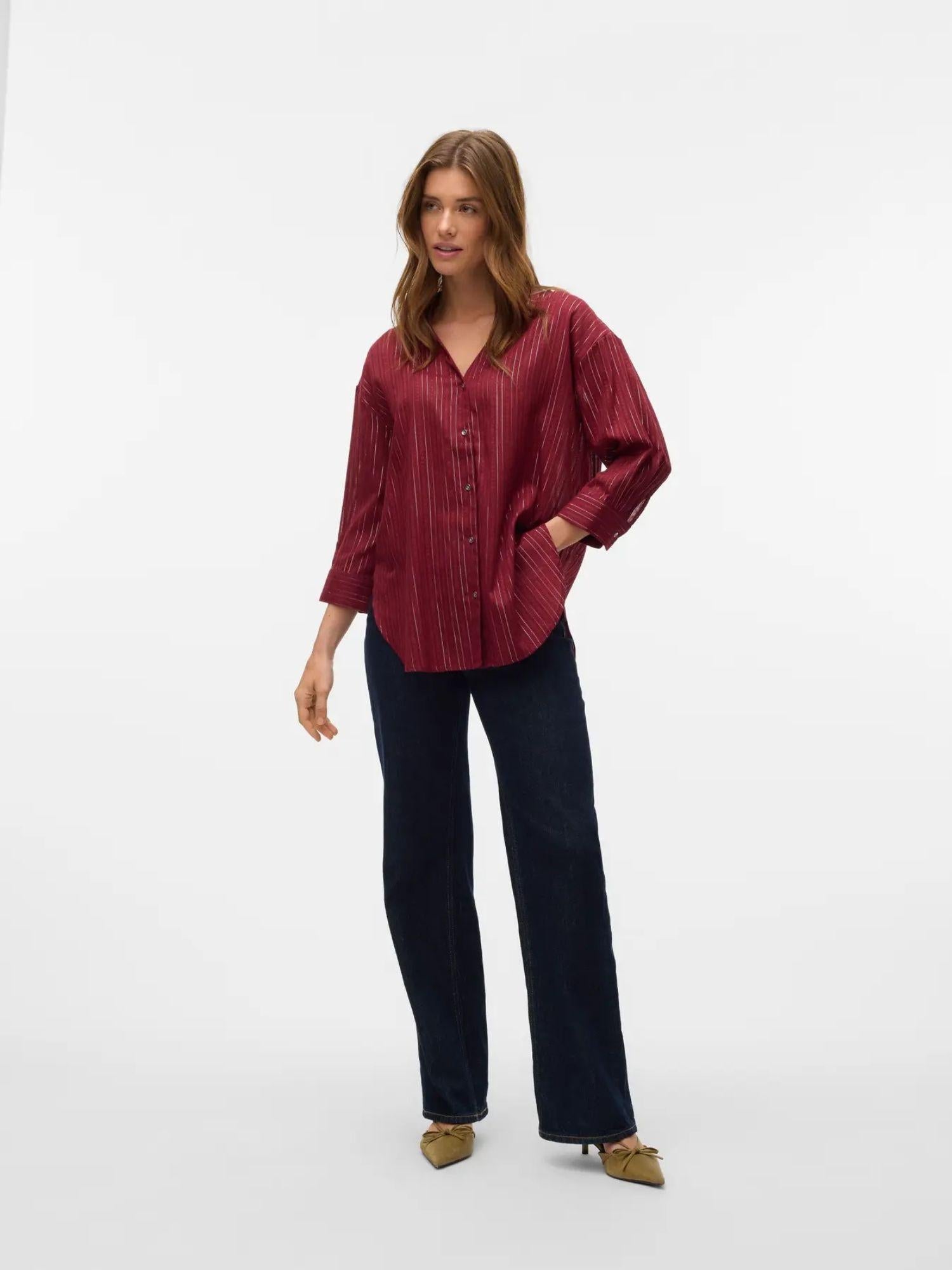 Vero Moda VMOLLA Camicia 3/4 Donna Syrah Silver lurex 10329382 Syrah VERO MODA
