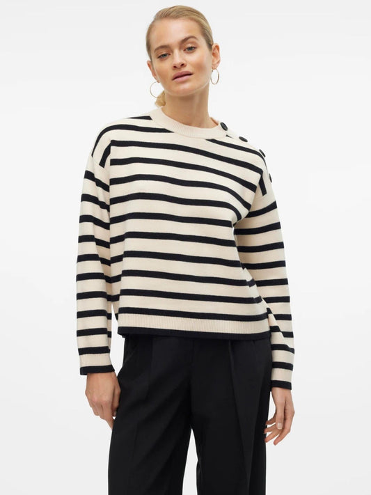 Vero Moda Maglione Donna Saba Bianco Panna e Nero