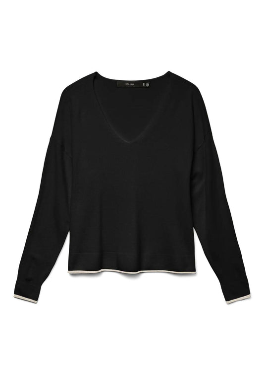 Vero Moda Maglione Donna Breeze Nero con Dettagli Bianchi
