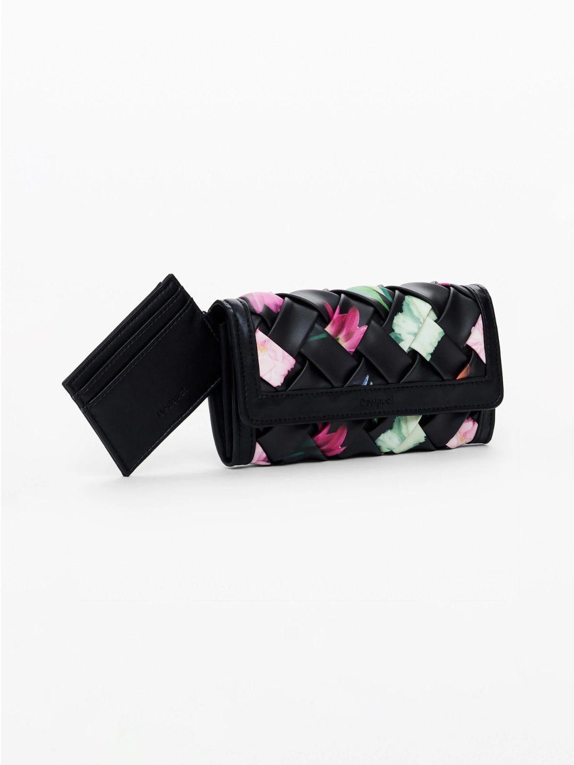 Desigual Grande portamonete intrecciato con fiori Donna Nero 25SAYP14 2000 DESIGUAL