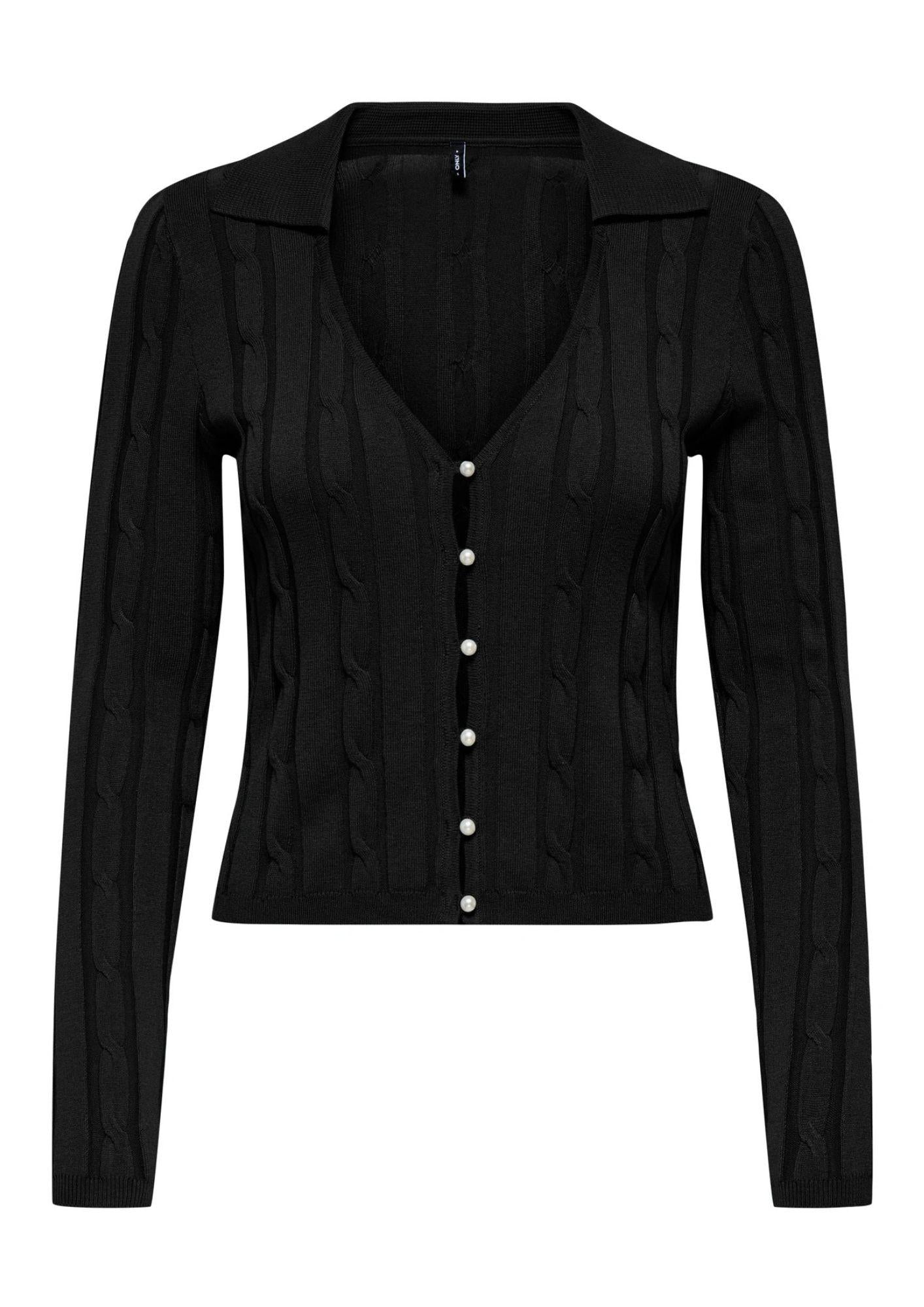 Cardigan Donna Only Meddi Nero 15352102 Black White Pearl Button ONLY