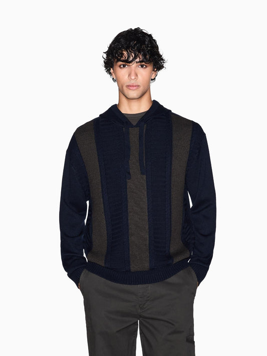 Maglione Uomo con cappuccio a blocchi Chocolate Melange Deep Navy