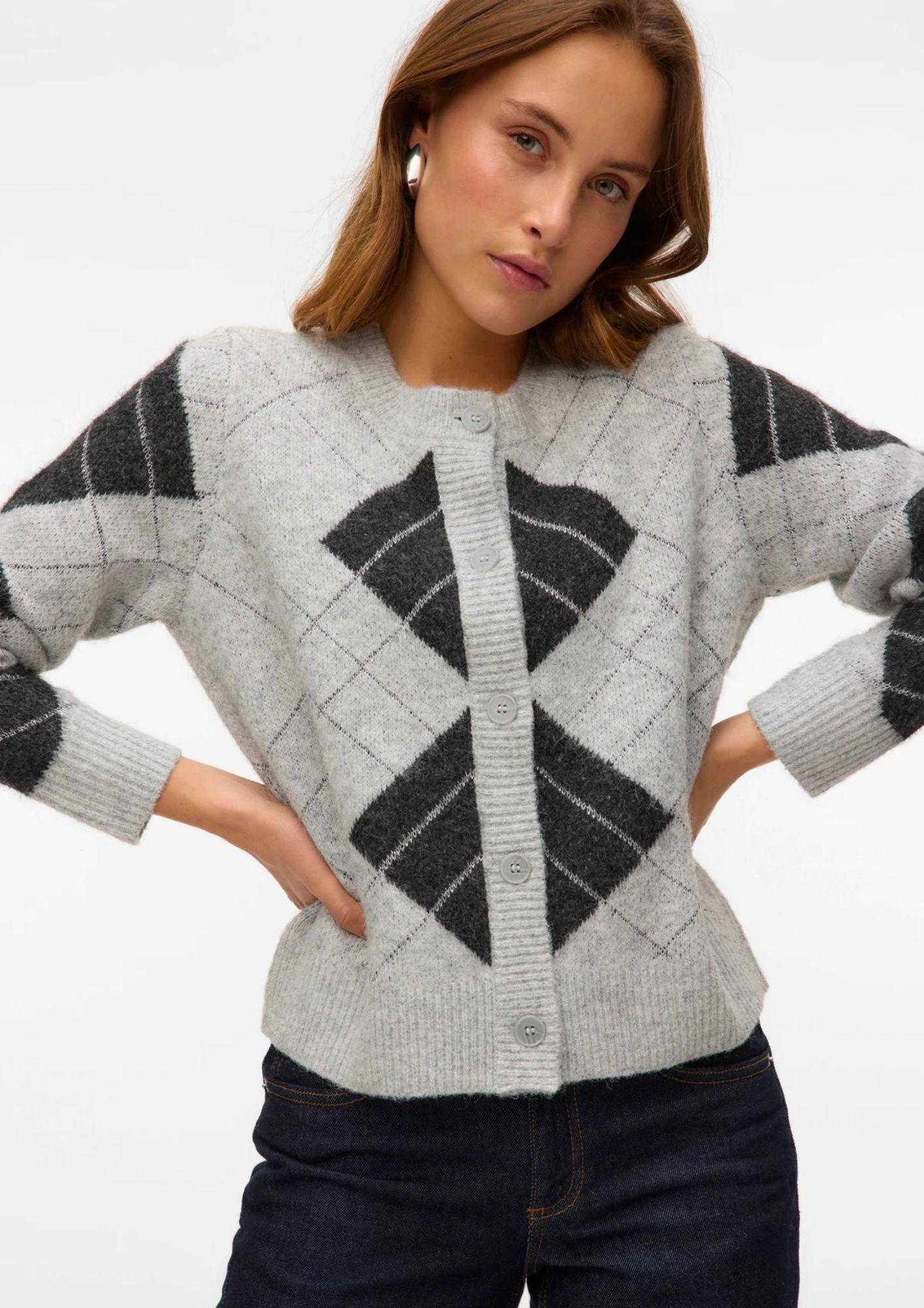 Vero Moda Cardigan Donna Dae Grigio Chiaro Dettaglia Grigio scuro 10334877 W. DGM + SILVER LUREX VERO MODA