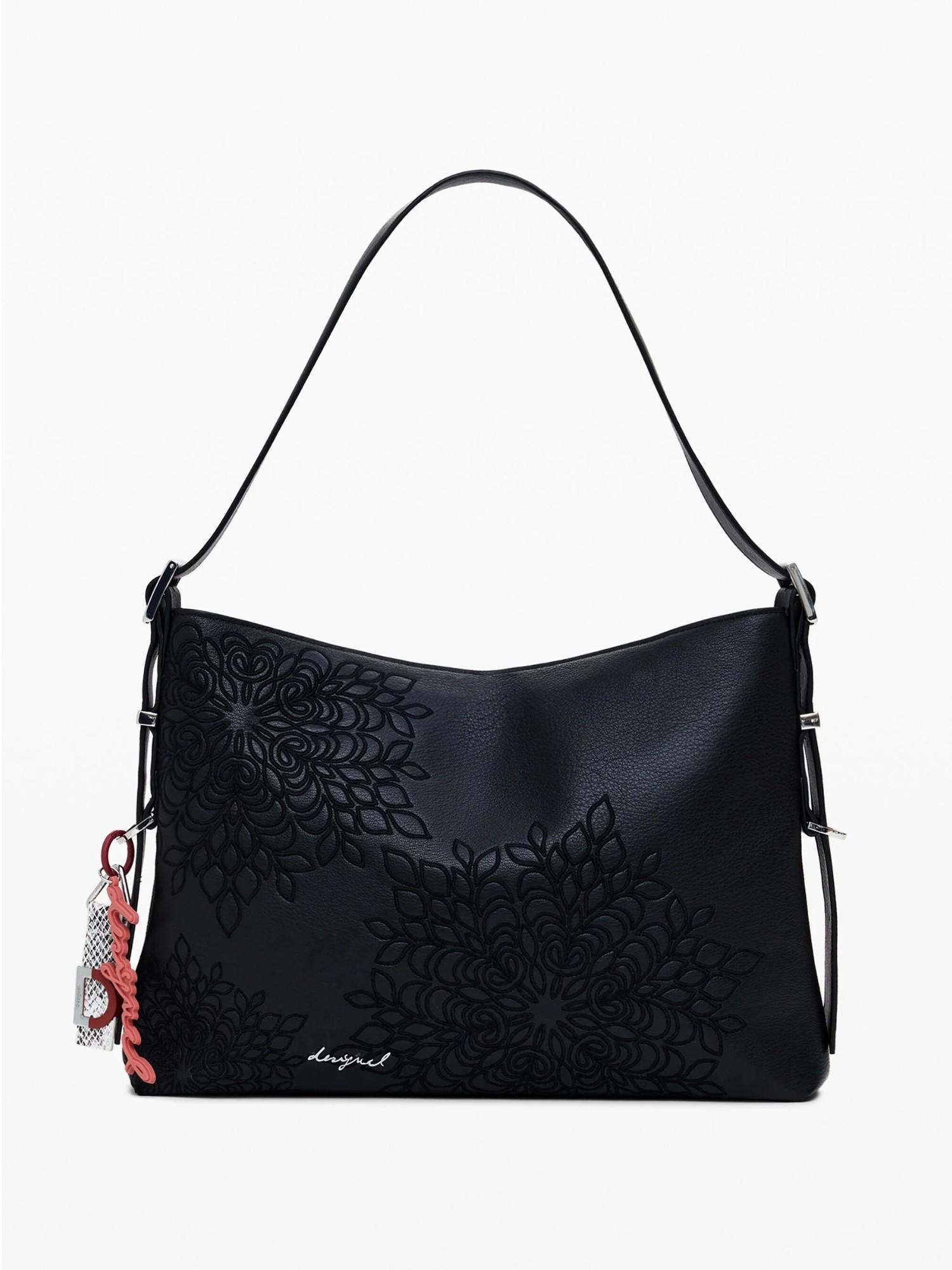 Bolso De Mujer Desigual Negro - Diseño Artístico, Asas Largas Extraíbles Y Cortas Fijas, Bolsillo Interior Con Cremallera