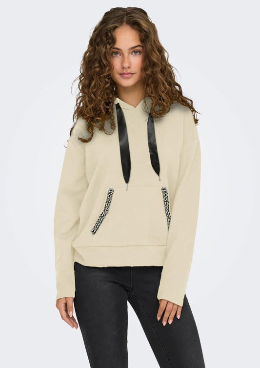 Felpa Donna Only Onlfancy Beige 15303838 Birch Pearls on pocket ONLY
