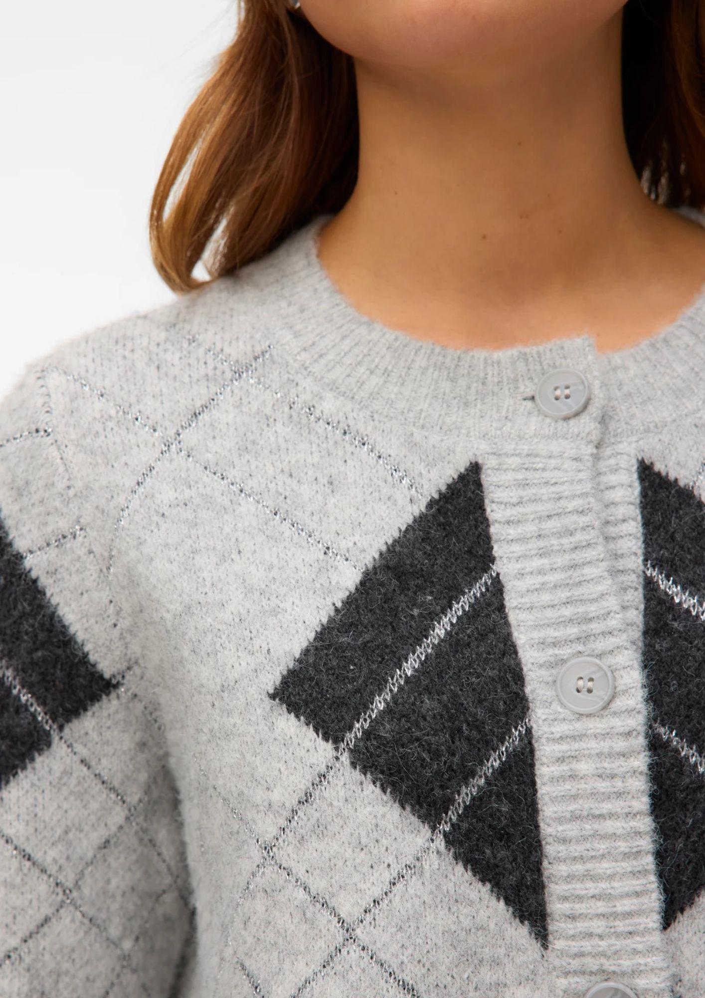 Vero Moda Cardigan Donna Dae Grigio Chiaro Dettaglia Grigio scuro 10334877 W. DGM + SILVER LUREX VERO MODA