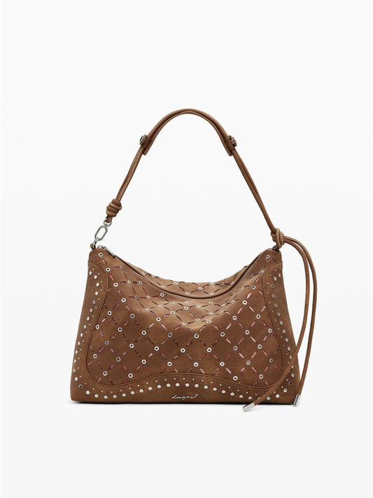 Desigual Borsa effetto pelle traforata media Donna Marrone