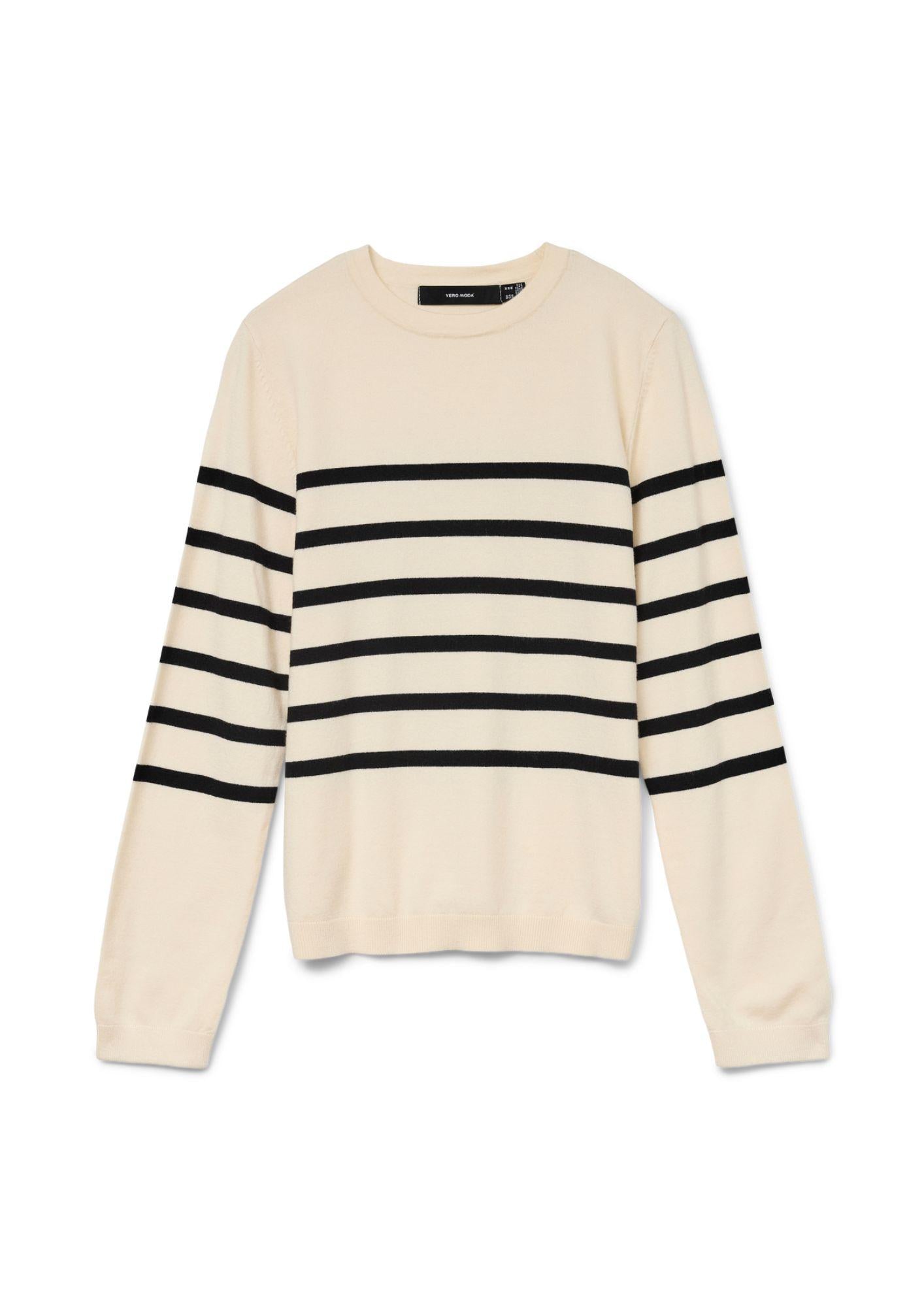 Vero Moda Pullover Donna Saba Bianco Panna righe Nere 10309324 Birch BLACK VERO MODA