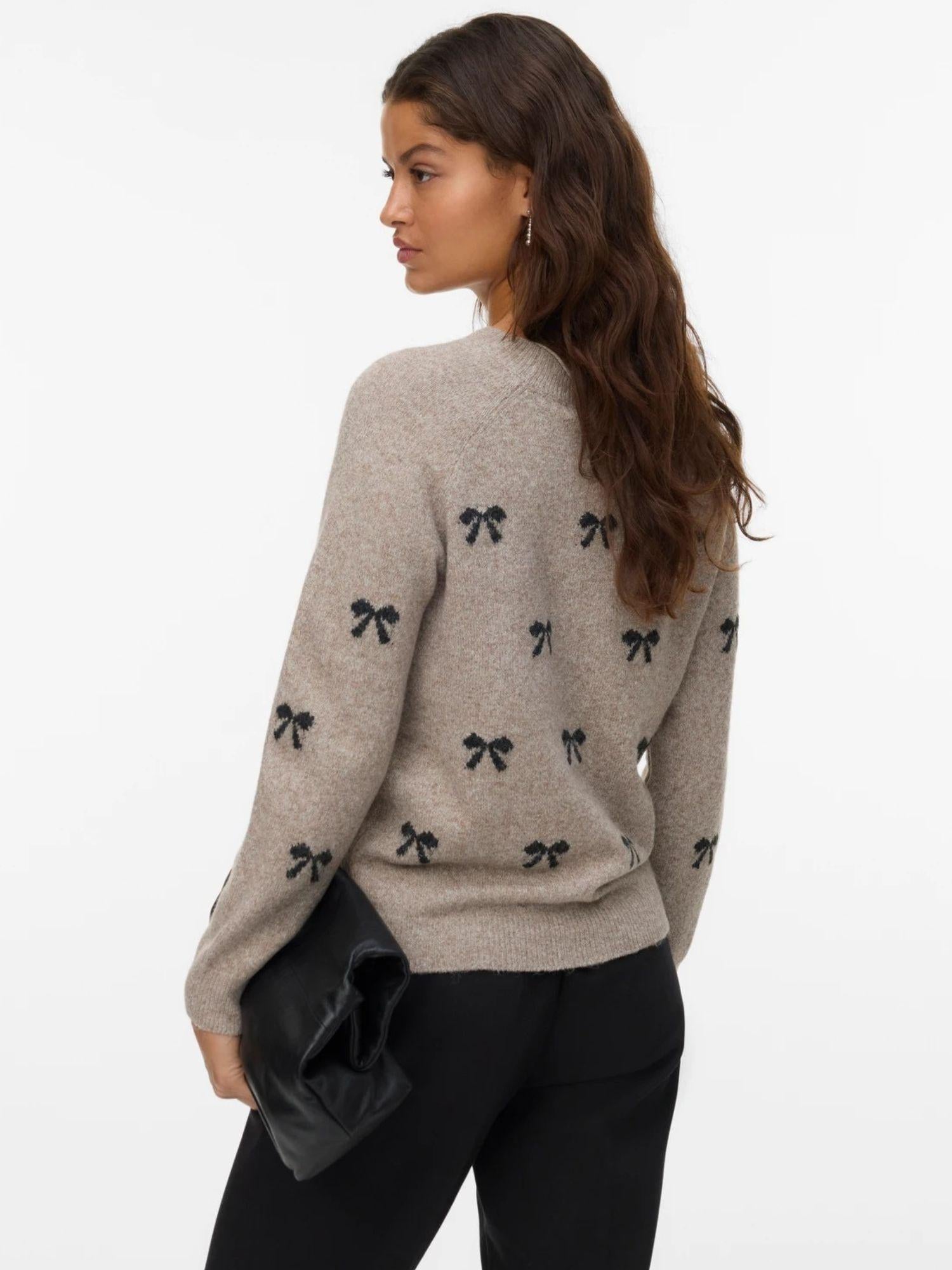 Vero Moda Pullover Donna Doffy Beige e Bianco 10330790 Woodrose W. WHITE HEARTS VERO MODA