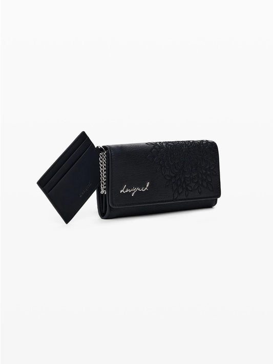 Women's Medium Embroidered Leather-Effect Coin Purse Black