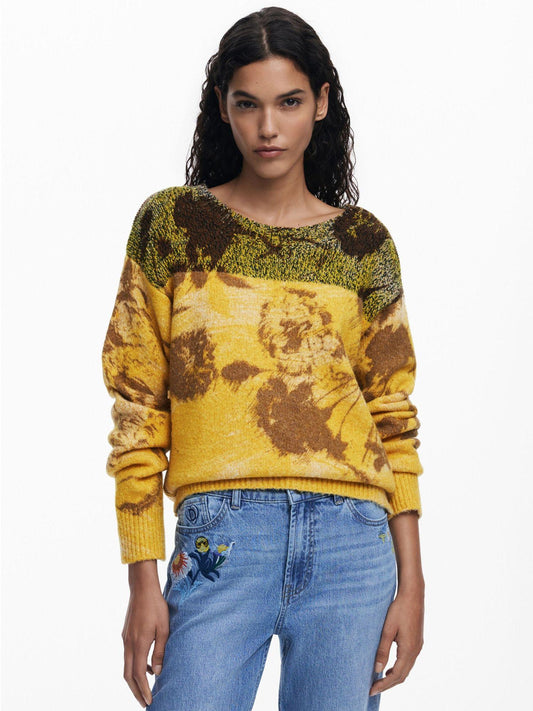 Maglione jacquard a fiori Donna Giallo