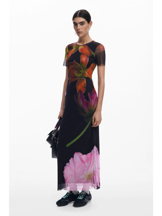 Abito in tulle con fiori Donna Nero