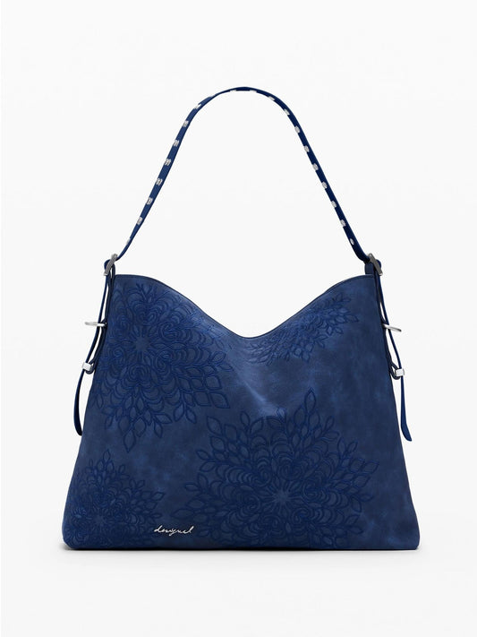 Borsa a spalla media con rilievo mandala Donna Blu